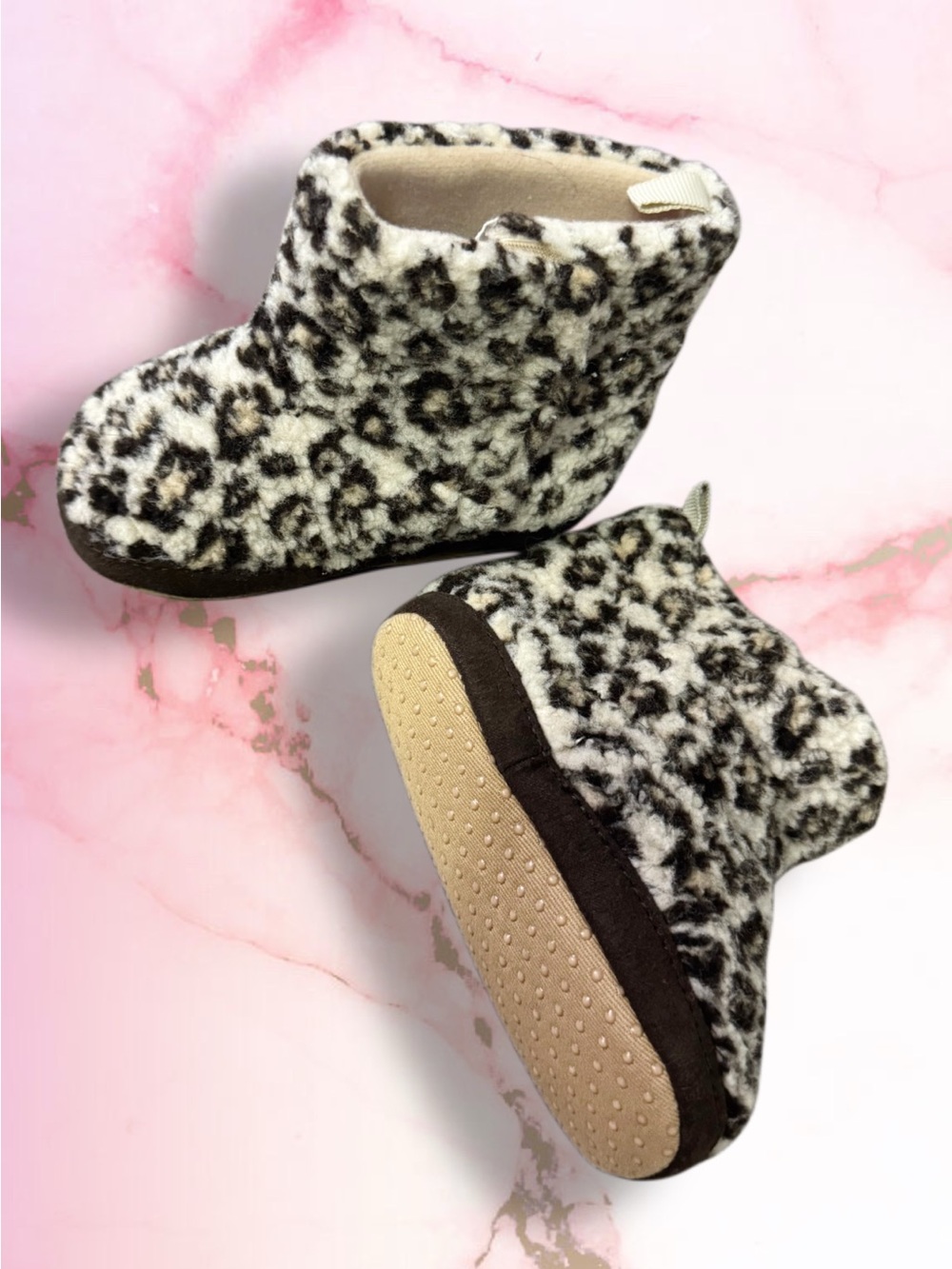 Cozy Infant Leopard Print Bootie Slippers - Black & Cream